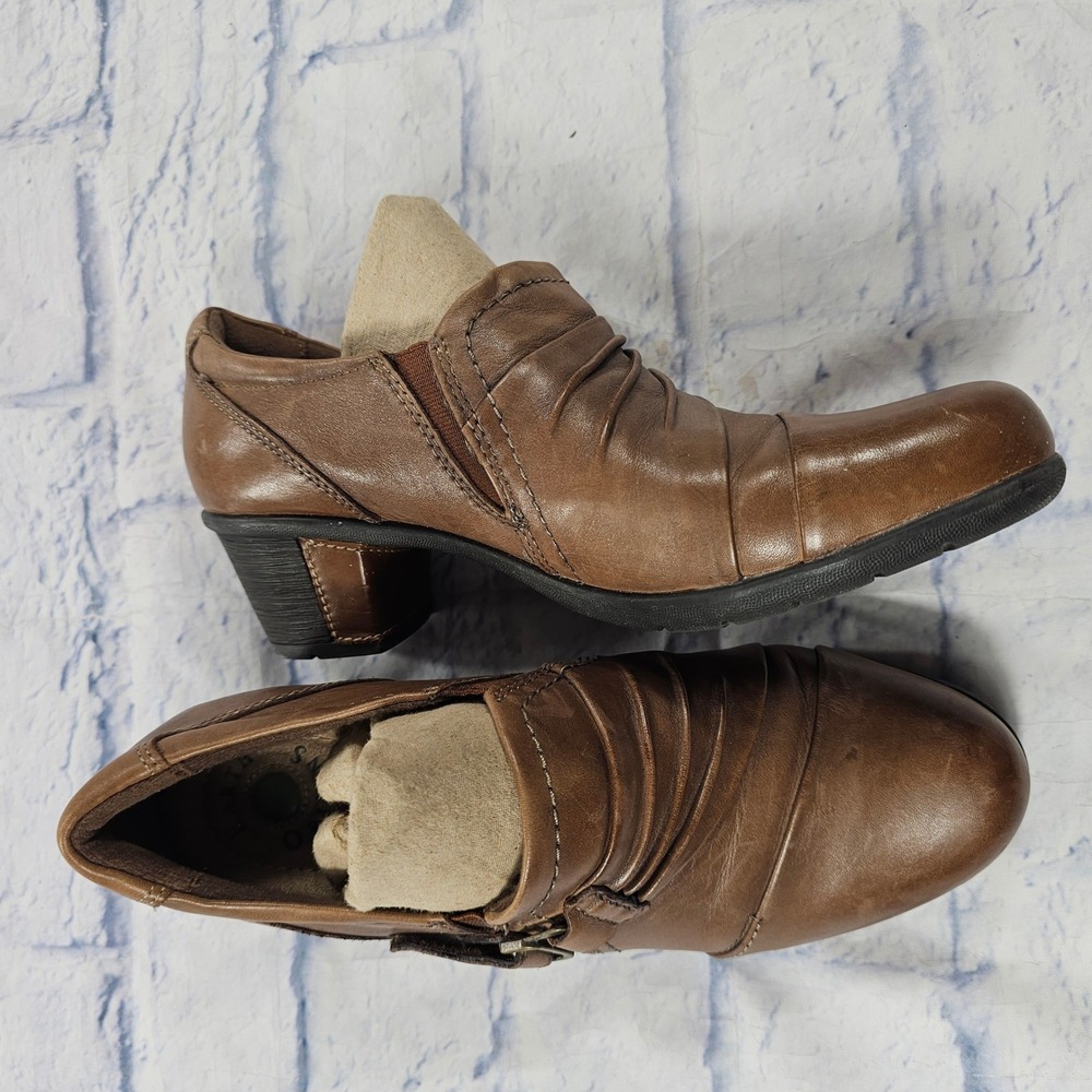 Earth Origins Honor Womens 8 Brown Leather Pleated Buckle Block Heel Shoes - Picture 6 of 11